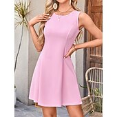 preiswerte Einfaches Kleid-Damen Minikleid Sommerkleid Lässig Täglich Normale Passform Einfach Ärmellos Rundhalsausschnitt Weiß Rosa Rote Grün Sommer Frühling