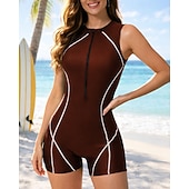 Χαμηλού Κόστους Rash Guards One Pieces-Γυναικεία Προστατευτικά Μαγιό Ολόσωμα κομμάτια Μονόχρωμο Κουμπώσου Προστασία UV Ελαστικό Αμάνικο Μαγιό Σέρφινγκ Καταδύσεις Κολύμβηση Καλοκαίρι