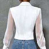 baratos Blusas Simples-Mulheres Saia camisa de botão Blusa Túnica Com Transparência Botões Côr Sólida Tecido Elegante Moda Formal Manga Longa Aberto para a Lateral Tops regulares Diário Trabalho Para Noite Preto Branco