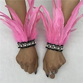 Χαμηλού Κόστους αξεσουάρ-Καρναβάλι 2026 Ρίο Καρναβάλι Σαμπά Αξεσουάρ Γυναικείου Μαύρου Φτερού Περιβραχιόνια με Δαντέλα Μαργαριταριού 1 Ζευγάρι Φυσικά Φτερά Περιβραχιόνια Βραχιόλια Κοστούμι Επίδειξης Φεστιβάλ Βραζιλίας