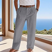 billiga Semester-Herr Byxor av linne i bomull Långbyxor Sommarbyxor Säckiga byxor Strandbyxor Ficka Ensfärgat Komfort Andningsfunktion Fullängd Ledigt Dagligen Utomhus Semester Mode Blå Svart Oelastisk