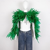 abordables Accesorios-Carnaval 2026 Accesorios de Samba del Carnaval de Río Capa Chal larga de plumas rojas para mujer con lazo de cinta disfraz de actuación del festival de Brasil