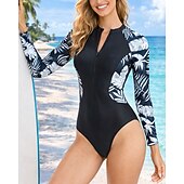 Недорогие Рашгард One Pieces-Жен. Рашгард Купальный костюм Swimsuits тропический Короткая нога УФ-защита Быстровысыхающий Эластичный Длинный рукав Купальники Купальник Серфинг Пляж  Плавание Лето