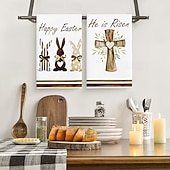 billige påske-2 stk. kjøkkenhåndklær med påskehare-trykk, vaskbare vårhåndklær med påskehare &amp;eggmønstre, moderne gårdshus rektangulære oppvaskkluter egnet for vårsesongdekorasjonsgave