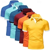 cheap Men's Classic Polo-6PCS Men's Polo Golf Shirt Casual Sports Classic Short Sleeve Basic Solid Color Plain 6-Piece Multi-pack Summer Spring All Seasons Regular Fit Polo