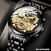 Недорогие Кварцевые часы-Новые многофункциональные мужские часы, роскошные кварцевые часы для мужчин, светящийся в темноте дисплей, скелетонизированный дизайн циферблата, точное измерение времени, подходят для повседневного