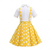 preiswerte Kleider-Vintage inspiriert Midlänge A-Linie Kleid Swing-Kleid Kurze Ärmel Tupfen A-Linie Kostüm Mädchen Kindertag Maskerade Urlaub Alltagskleidung Kinder Kleid Abschlussballkleider Sommer Frühling