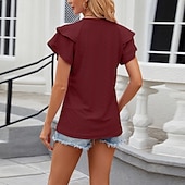 voordelige Chique Blouses-Dames Blouse Effen Elegant Stijlvol Modern Korte mouw V-hals Normale tops Dagelijks Feestdagen Uitgaan Zwart Wit Blozend Roze Wijn Rose Roze Zomer Lente