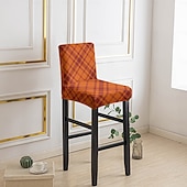 baratos Capa para Cadeira de Jantar-Capas elásticas estampadas para banquetas de bar (1/2/4/6 peças), capas protetoras para cadeiras de encosto baixo, ideais para casa, hotel e sala de jantar.