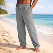 preiswerte Urlaub-Herren Leinenhosen Hose Sommerhose Baggy-Hosen Strandhose Kordelzug Elastischer Bund Gerader Schnitt Einfach Komfort Atmungsaktiv Volle Länge Lässig Täglich Outdoor Mode Klassicher Stil Schwarz