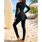 cheap One Pieces Rash Guards-Women's Rash Guard Bathing Suit 2 Pieces Tropical Zip Up Full-Length Leg UV Protection Elastic Long Sleeve Swimwear Swimsuit Surfing Beach Swimming Spring