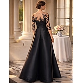 رخيصةأون بدلات الأم-أفرول طول الأرض فستان أم العروس 3/4 الكم جوهرة أنيق حفلة ضيف حفل زفاف حفلة الزفاف ساتان مع زينة لون صلب