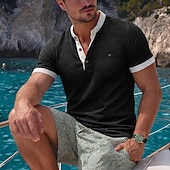 economico Maglietta casual Henley-Per uomo Maglia Henley Maglietta Manica Corta Henley Estate Blocco di colori Moda Designer Casual Tasca Bottoni Casuale Quotidiano All'aperto Blu Nero Marrone Maglietta Top per Uomo