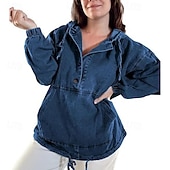 economico Bluse Semplici-Per donna Blusa Coulisse Bottoni Semplice Elegante Classico Moderno Manica Lunga Con Cappuccio Top Regolari Quotidiano Ferie Uscire Blu Blu marino Azzurro Estate Primavera