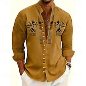 economico Camicia vintage-Per uomo Geometrico Uccello Tribale Camicia Camicia con colletto alla coreana Manica Lunga Vintage Retrò Casuale Vacanza Primavera Autunno Collo alla coreana Colletto alla coreana Bottonato Camicia