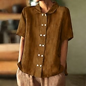 economico Camicie-Per donna Camicie effetto lino Camicia di lino Camicia Estiva Camicia con Bottoni Bottoni Tinta unica Semplice Quotidiano Elegante Casual Manica Corta Collo ripiegato Top Regolari Ferie Uscire