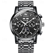 abordables Montres mécaniques-Montre homme Olevs neuve, élégante et fonctionnelle, avec affichage des phases de la lune, du calendrier, de l'heure sur 24 heures et du jour de la semaine. Montre mécanique automatique multifonctions