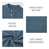 olcso Alkalmi Henley póló-Férfi Henley ing 100% Cotton Acid Wash ing Póló póló Hosszú ujj Régies (Vintage) Retró Alkalmi Régies stílus Kimosva Henley Hétköznapi Tavasz Ősz Minden évszak Sötétbarna Fekete Rózsaszín Henley póló