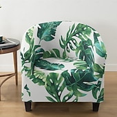 cheap Armchair Cover &amp; Armless Chair Cover-1 Pc Club Chair Cover Striped Plant and Geometric Printed Polyester Slipcover for Single Seat Chair Living Room Bedroom Home Office