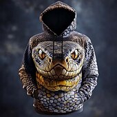 cheap Animal Print-3D Realistic Teal Green Snake Head Hoodie Mens All Over Print Sweatshirt Orange Eyes Scale Texture Pullover Clothing Apparel S M L XL XXL XXXL
