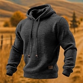 preiswerte Basic-Hoodies für Herren-Herren Kapuzensweatshirt Waffle Kapuzensweatshirt Pullover Kapuzensweatshirt Aprikose Weinrot Schwarz Weiß Gelb Mit Kapuze Einfach Strukturiert Lässig Täglich Sport &amp; Outdoor Streetwear Cool