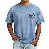economico Tropische Urlaub-T-Shirts-Per uomo Tartaruga Maglietta Manica Corta maglietta Lavaggio acido Girocollo Camicia Vintage Retrò Casuale Spiaggia Viaggio Blu Viola Grigio Estate Primavera Abbigliamento M L XL 2XL 3XL