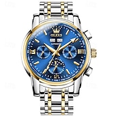 abordables Montres mécaniques-Montre homme Olevs neuve, élégante et fonctionnelle, avec affichage des phases de la lune, du calendrier, de l'heure sur 24 heures et du jour de la semaine. Montre mécanique automatique multifonctions