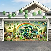 abordables Garage &amp; Door Banners-St. Patrick's Day Tapestry Garage Door Cover Large Hanging Backdrop Elf Cute 3D Party Outdoor Holiday Shooting Backgrounds Yard Home Decor