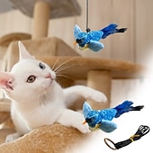 お買い得  猫用おもちゃ-鳥のさえずりが聞こえるインタラクティブな猫のおもちゃ &amp;羽ばたき、自動鳴き声 &amp;キャットニップ &amp;室内猫用のロープ、引っかき用のティーザースティック &amp;噛む、退屈しのぎのペット用品