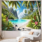 ieftine Tapiserie Pereți-Tapiserie de plajă tropicală, palmier, ocean, agățat de perete, peisaj natural de coastă, nisip alb, insulă, peisaj, artă pentru living, dormitor, decor de casă