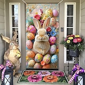 abordables Couvertures de porte-Décoration de porte lapin de Pâques, ornement festif avec œufs colorés et motifs floraux, idéal pour le printemps, les fêtes de Pâques et la décoration extérieure saisonnière.