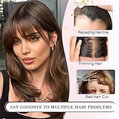 halpa Otsahiukset-klipsiomainen otsatukka, luonnollinen feikkiotsatukka, mustanruskea ranskalainen otsatukka, otsatukka ohimoilla, naisten hiuslisäkkeet klipsiomainen otsatukka, hiustenpidennykset, kaareva otsatukka