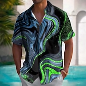 preiswerte Geometrische Muster-Herren Wellen Marmor Abstrakte flüssige Kunst Hemd Sommerhemd Knopfhemd Kurzarm Modisch lässig Outdoor Urlaub Alltagskleidung Sommer Frühling Umlegekragen 3D-Druck Hemden mit Kragen Eine Tasche vorne