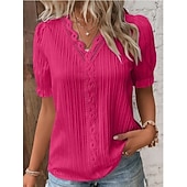  Pentru femei Tricou Tee Top Dantelă Peteci Simplu Modă Stilat Clasic Manșon scurt În V Topuri obișnuite Zilnic Ieșire Sfârșit de săptămână Negru Alb Galben Albastru celest Mov Vară Primăvară