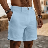 cheap Retro-Men's Shorts Linen Shorts Dress Shorts Summer Shorts Beach Shorts Pocket Straight Leg Plain Comfort Breathable Knee Length Daily Outdoor Holiday Fashion Streetwear Blue White Inelastic