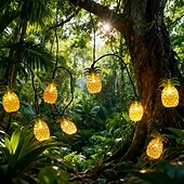 abordables Funciona con energía solar-Guirnalda de luces solares con forma de piña, 30 LED, luces tropicales de verano de 4,5 m, ideal para patios, familias, bodas, dormitorios, cumpleaños y decoración de jardines tropicales hawaianos.