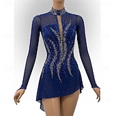 preiswerte Eiskunstlaufkleider-Eiskunstlaufkleid Damen Eislaufen Kleid Marineblau Patchwork Offener Rücken Dehnbar Training Wettbewerb Eiskunstlaufkleidung Klassisch Kristall / Strass Langarm Eislaufen Eiskundstlauf