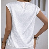  نسائي بقعة تي شيرت بلايز لون الصلبة الرسم جلد نمر أنيق كم قصير كاب رقبة عالية مدورة قمصان عادية مناسب للبس اليومي مناسب للخارج أسود أبيض وردي بلاشيهغ أزرق البحرية الصيف الربيع