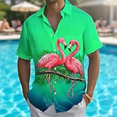 economico Uccelli &amp; Animali-Per uomo Animale Fenicottero Foglia di palma Camicia hawaiana estiva Camicia con Bottoni Camicia Aloha Manica Corta Hawaiano Vacanza Abbigliamento mare Estate Primavera Collo ripiegato Stampa 3D