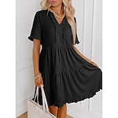 economico Vestito bianco-Per donna Mini Abito Abito a trapezio Abito Estivo Casual Quotidiano Vestibilità comoda Semplice Manica Corta Scollo a V Blu Nero Fucsia Verde Estate Primavera