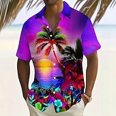 levne Tropické rostliny-Pánské Kokosový strom Příroda a krajina Tropické rostliny Havajská košile Košile na knoflíky Aloha košile Krátký rukáv Havajské Dovolená Léto Jaro Přehnutý 3D tisk košile s límečkem Jedna přední kapsa