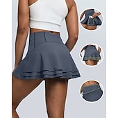 cheap Women's Skirts &amp; Skorts-Women's Solid Colored Casual Skirt Tennis Skirts Tennis Dress Sport Skirt Ruched Elastic Waist Breathable Tennis Running Fitness Skirt Dark Grey Black White Tennis Clothing