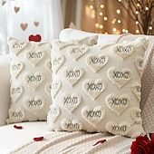cheap Throw Pillows &amp; Covers-Valentines Pillow Covers 18x18 Set of 2 Decorative Love Heart XOXO Valentine's Day Throw Pillow Cases Soft Plush Faux Fur Couch Cushion Case for Holiday Sofa Bed Room Home Decor-Pink XOXO