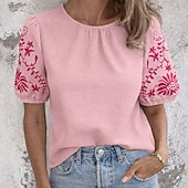 economico T-shirt semplice-Per donna Maglietta Ricamato Pois Vintage Elegante Casual Manica Corta Manica a Palloncino Girocollo Top Regolari Quotidiano Uscire Abbigliamento da vacanza Blu Nero Rosa Verde Albicocca Estate