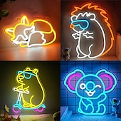 levne Dekorativní světla-Neonový nápis se zvířaty, stmívatelné neonové nástěnné světlo napájené z USB do ložnice, obývacího pokoje, herny, dětského pokoje, pánské jeskyně, roztomilá liška kapybara koala neonová dekorace,