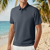 abordables Polo clásico para hombre-Hombre Polo Polo de seda helada seersucker Casual Negocio Cuello polo acanalado Manga Corta Moda Básico Color sólido Con Texturas Botones Verano Primavera &amp; Otoño Ajuste regular Azul Piscina Negro