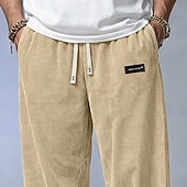 abordables pantalones casuales-Hombre Pantalones Pantalones de Pana Pantalones anchos Pantalones casuales Cintura elástica Pierna recta Color sólido Comodidad Cómodo Longitud total Casual Diario Exterior Vacaciones Moda Negro