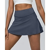 cheap Women's Skirts &amp; Skorts-Women's Solid Colored Casual Skirt Tennis Skirts Tennis Dress Sport Skirt Ruched Elastic Waist Breathable Tennis Running Fitness Skirt Dark Grey Black White Tennis Clothing