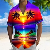 abordables Plantes tropicales-Homme Cocotier Nature et paysages Plantes Tropicales Chemise hawaïenne Chemise Boutonnée Chemise Aloha Manche Courte Hawaïen Occasionnel Vacances Été Printemps Col Rabattu Impression 3D chemises