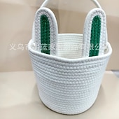 Недорогие Необычные игрушки-Корзинка в виде пасхального кролика, сделанная своими руками, пустая белая хлопковая веревочная сумка для поиска пасхальных яиц с ушками, многоразовое персонализированное подарочное ведерко для детей, малышей, девочек и мальчиков (пустое для самостоятельн